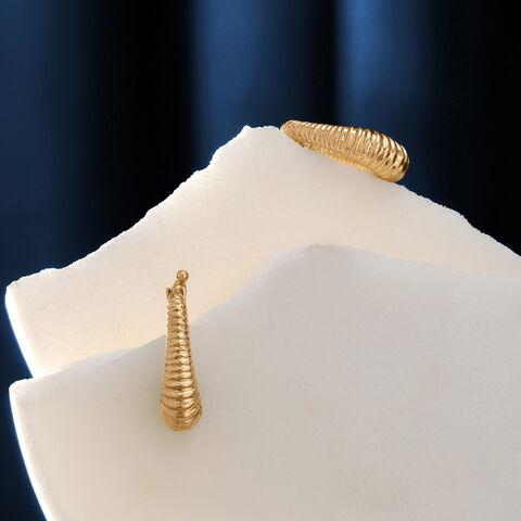 Ribbed Cascade Gold Hoop Earrings