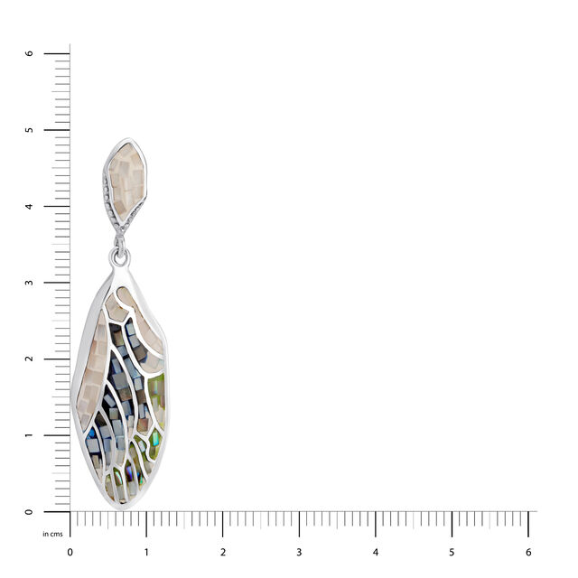 Silver Earrings For Women In Dragonfly Wing Design Embellished With Multi-Coloured Mother Of Pearls,,hi-res view 4