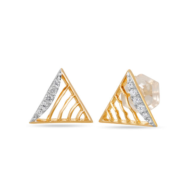 14 KT Yellow Gold Simple Triangle Diamond Stud Earrings,,hi-res view 2