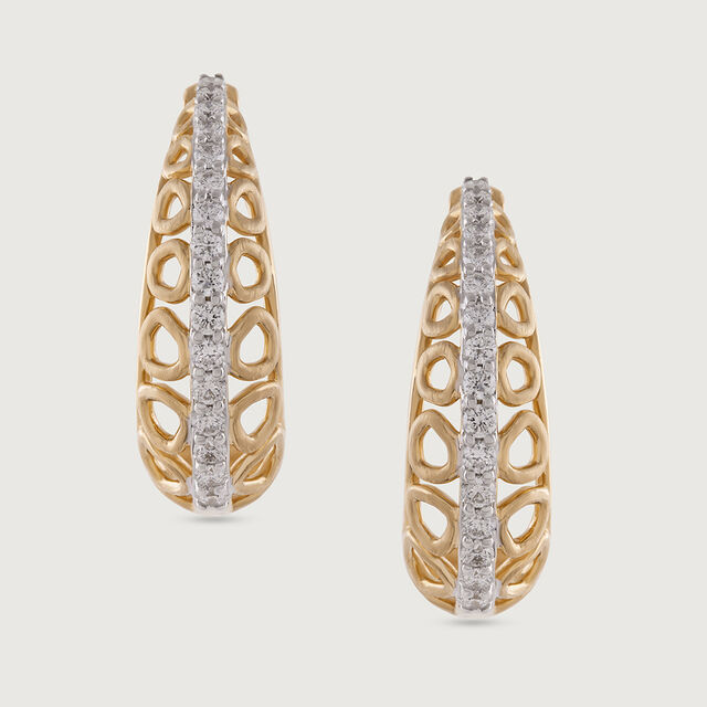 Intricate Glam Gold & Diamond Hoop Earrings,,hi-res image number null