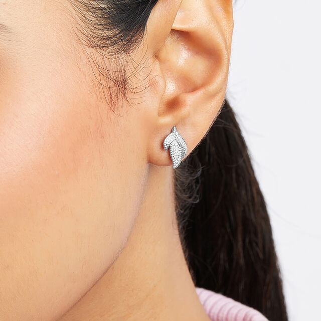 Shimmering Leaf Silver Studs Earrings,,hi-res image number null