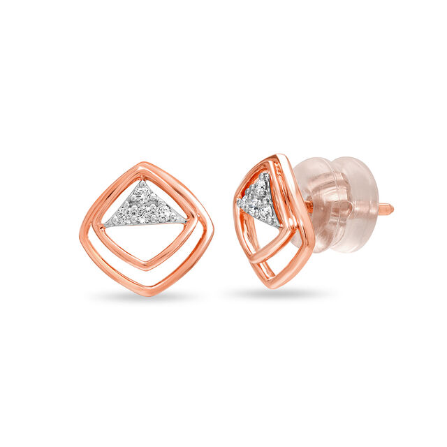 14Kt Rose Gold Geometric Glimmer Diamond Stud Earring,,hi-res image number null