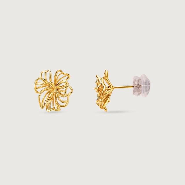 Floral Doodle Gold Stud Earrings,,hi-res image number null