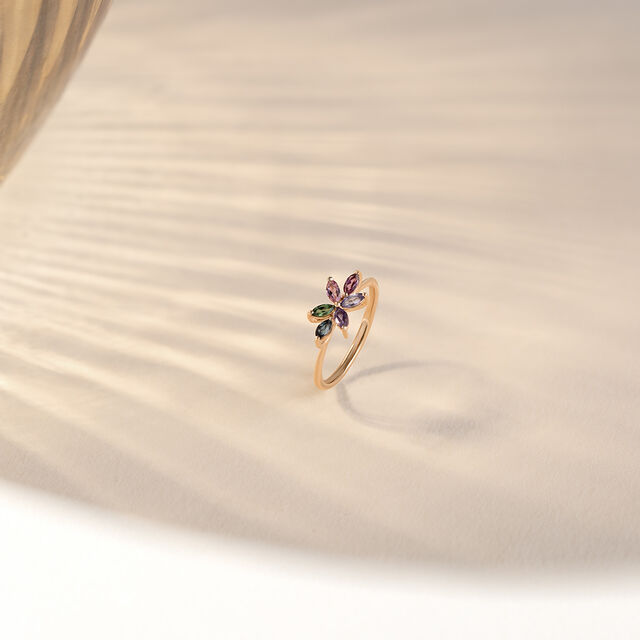Twilight Bloom Amethyst & Gold Finger Ring,,hi-res image number null