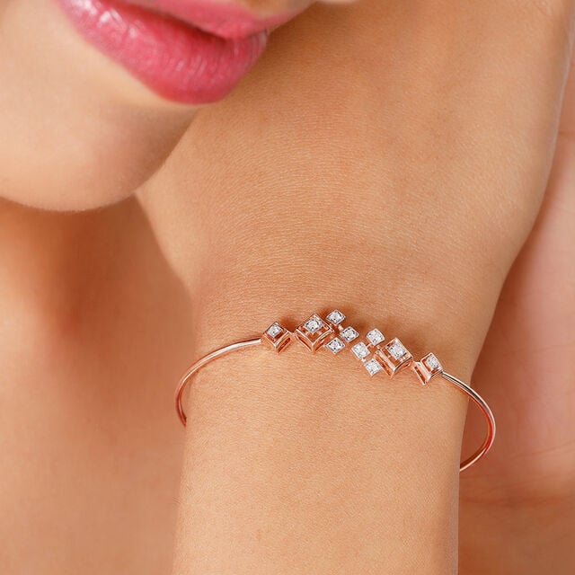 14KT Rose Gold Sparkling Geometric Diamond Bangle