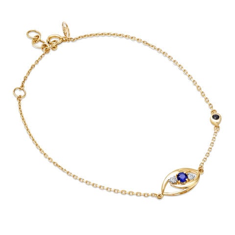 14KT Yellow White Gold Multi Charm Evil Eye Bracelet