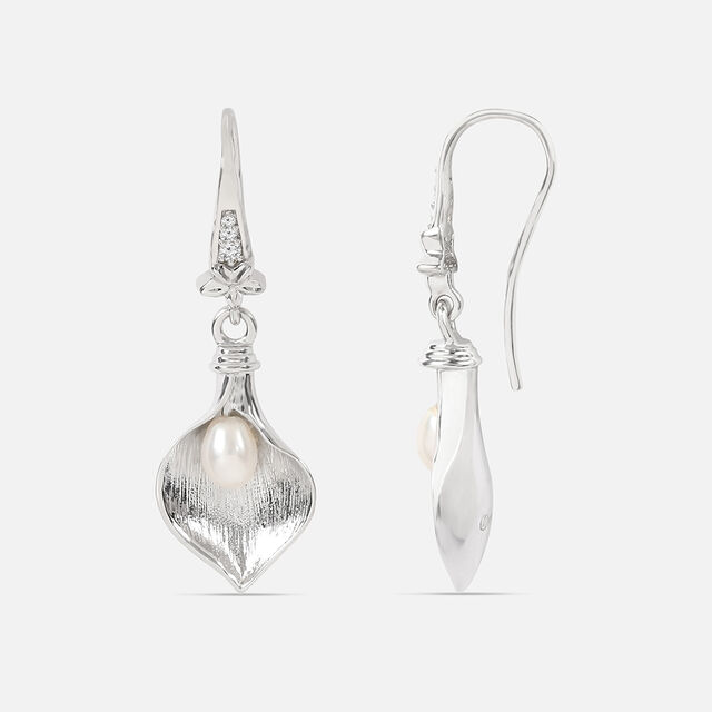 Splendour Pearl Silver Hoop Earrings,,hi-res image number null