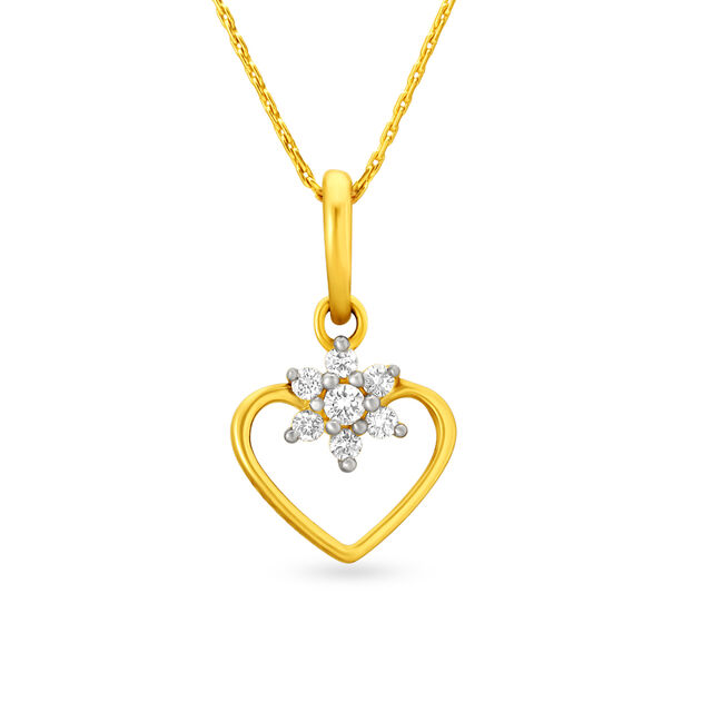 Romantic 18 Karat Yellow Gold And Diamond Heart Pendant,,hi-res view 1