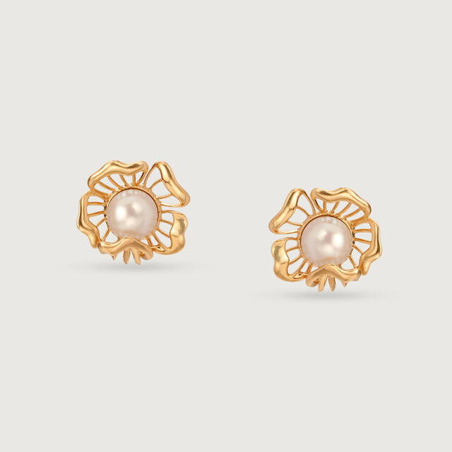 Floral Whispers 14 Kt Gold & Pearl Stud Earrings,,hi-res image number null