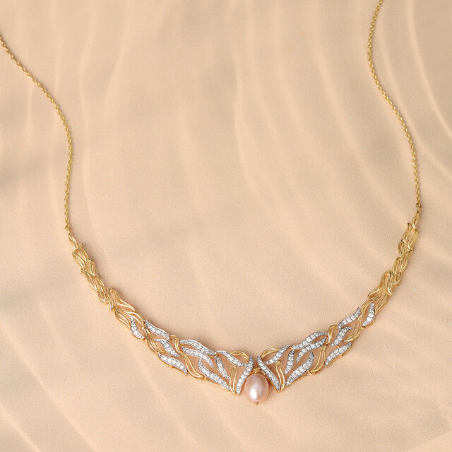 Meandering River 18KT Diamond & Pearl Necklace,,hi-res image number null