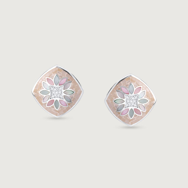 Mother of Pearl Oasis Silver Stud Earrings,,hi-res image number null