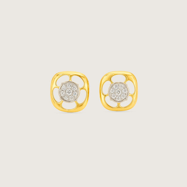Regal Sculptural Diamond Platinum Gold Stud Earrings,,hi-res image number null