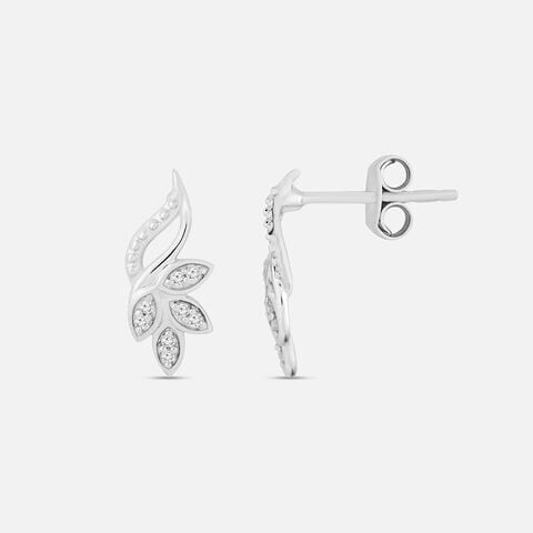 Whimsical Foliage Silver Stud Earrings
