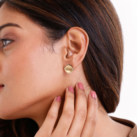 Modern Frame Disc Gold Stud Earrings