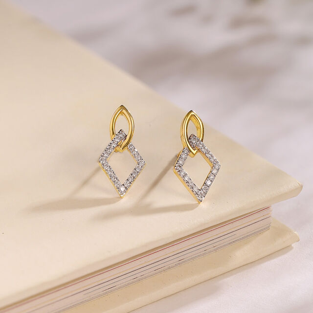 Minimalist Charm Gold & Diamond Drop Stud Earrings,,hi-res image number null