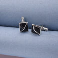 Square Black Silver Cufflinks,,hi-res view 1