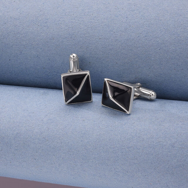 Square Black Silver Cufflinks,,hi-res image number null