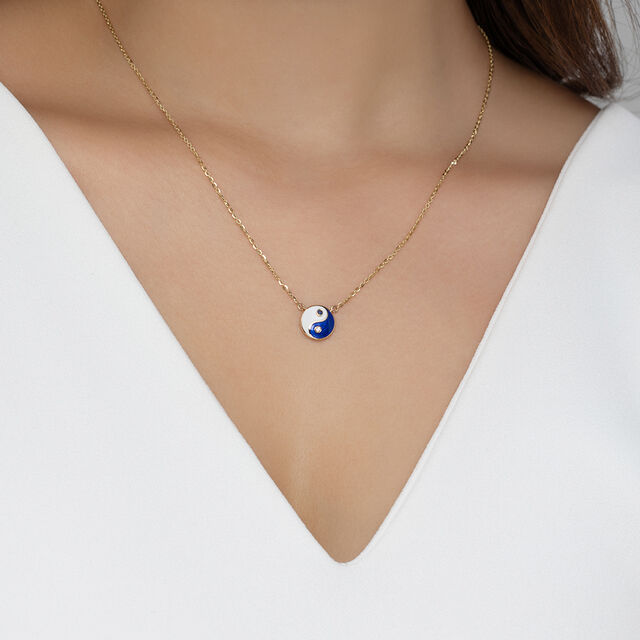 Yin Yang Evil Eye Gold Necklace,,hi-res image number null