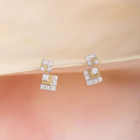 Twilight Square Gold & Diamond Stud Earrings