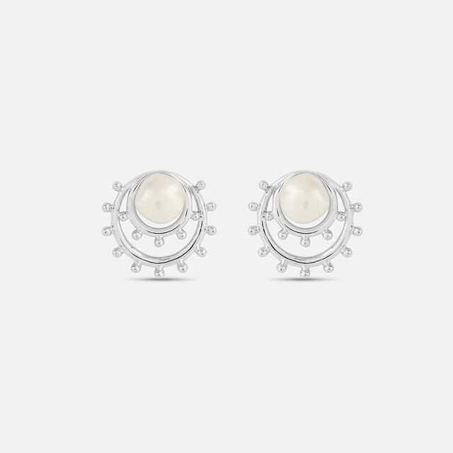 Lustrous Pearl Silver Stud Earrings,,hi-res image number null