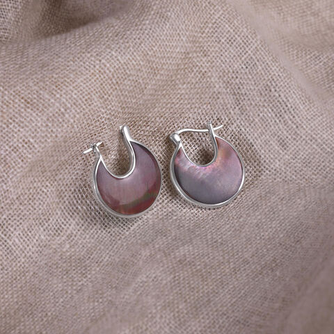 Earthy Dramatic Mother of Pearl Silver Hoop Earrings