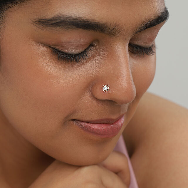 Radiant Ray Gold and Diamond Nose Pin,,hi-res image number null
