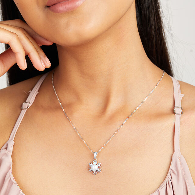 Petal Glow Silver Pendant & Chain,,hi-res image number null