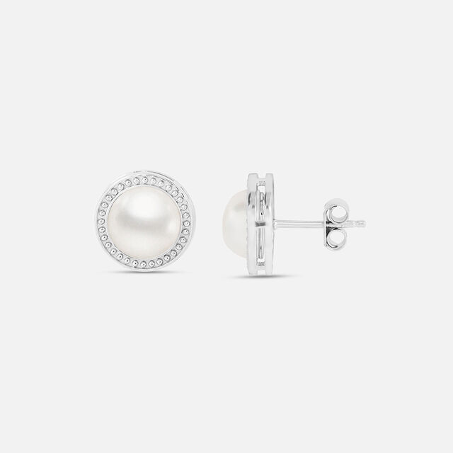 Luxe Pearl Silver Stud Earrings,,hi-res image number null