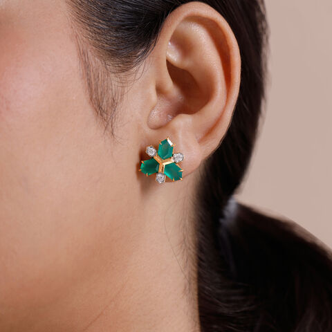 Sculptural Geometric Green Onyx Stud Earrings