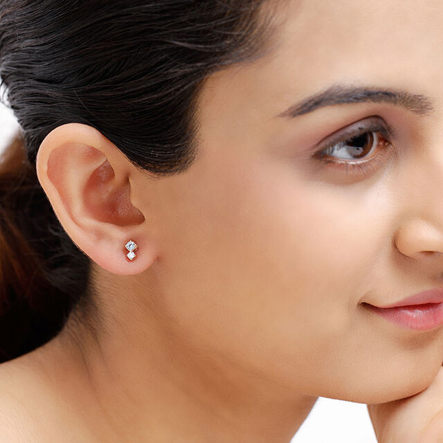14KT Playful Ice Blue Topaz And Diamond Stud Earrings,,hi-res image number null