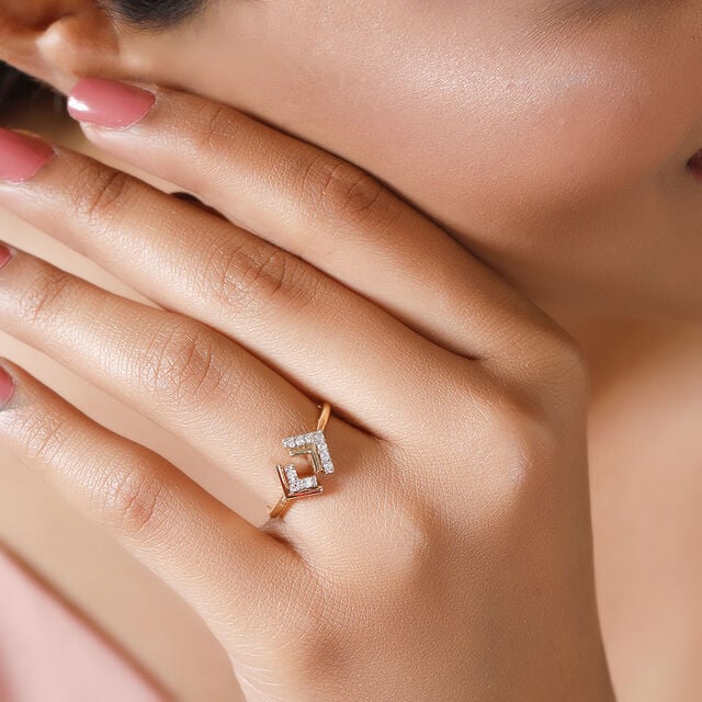 14KT Yellow Gold Arrow Duet Diamond Finger Ring,,hi-res view 1