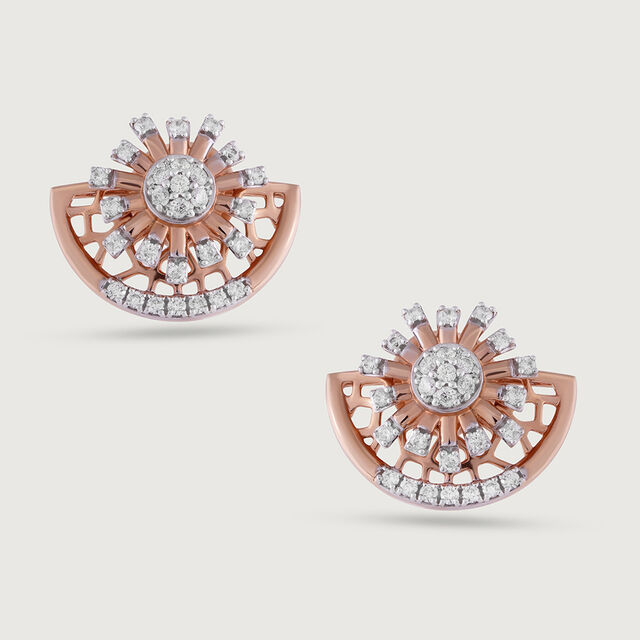 Dazzling Fan Gold & Diamond Stud Earrings,,hi-res image number null