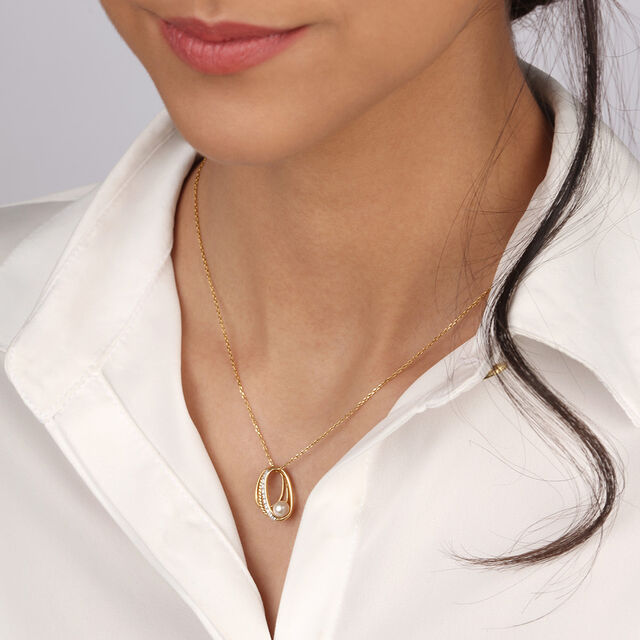 Pretty Cosmic Reverie 14KT Diamond and Pearl Pendant,,hi-res image number null