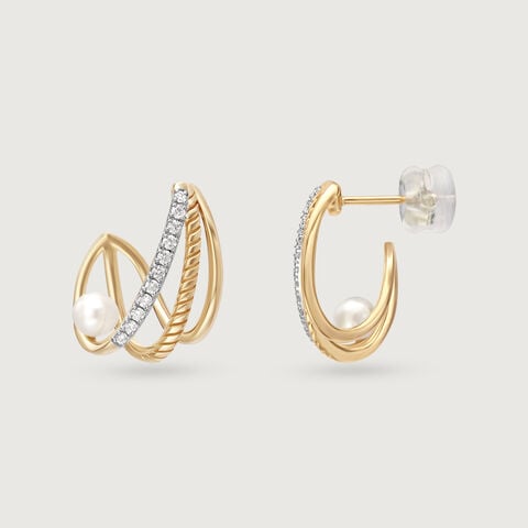 Pearl Planets in Orbit 14KT Hoop Earring