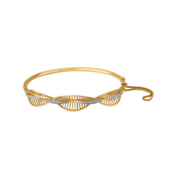 14KT Yellow And White Gold Diamond Bangle With Floral Design