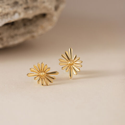 Dazzling Sunburst Gold & Diamond Stud Earrings