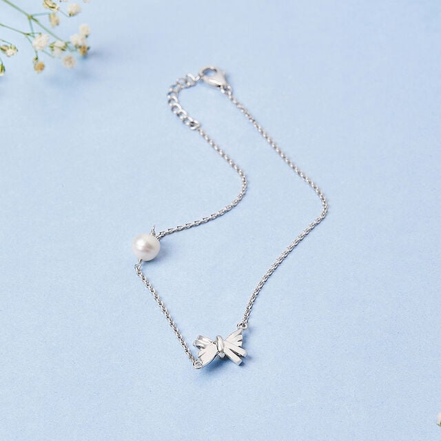 Chic Timeless Peral Silver Anklet,,hi-res image number null