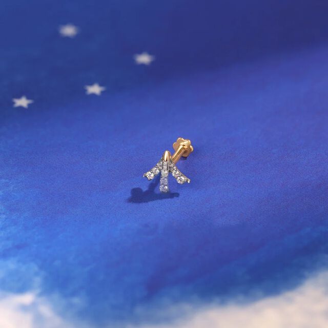 Stellar Elegance 14KT Diamond Nose Pin,,hi-res image number null