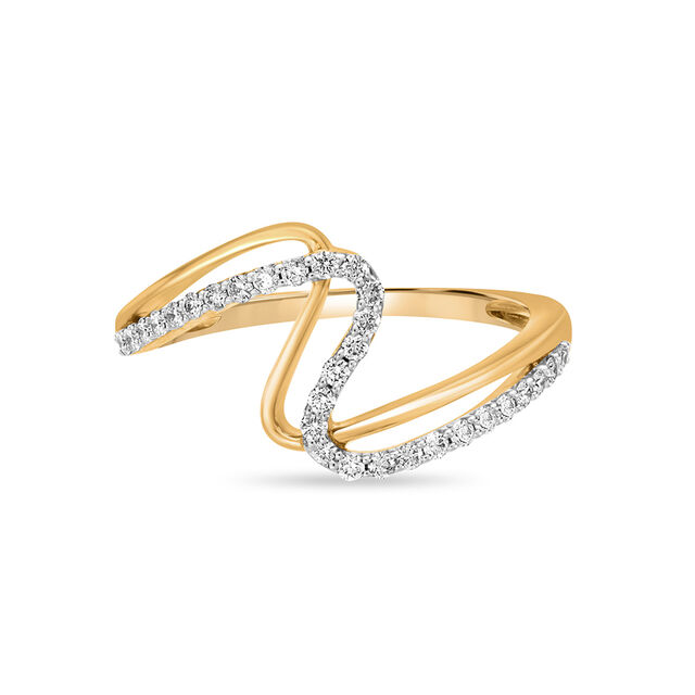 18KT Yellow Gold Curved Diamond Ring,,hi-res view 2