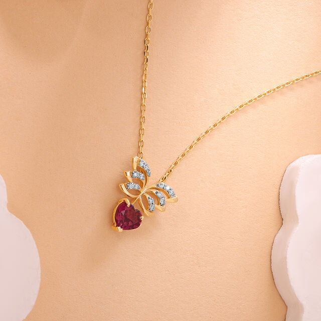 Winged Heart 14KT Gold, Diamond & Pink Garnet Pendant with Chain,,hi-res image number null