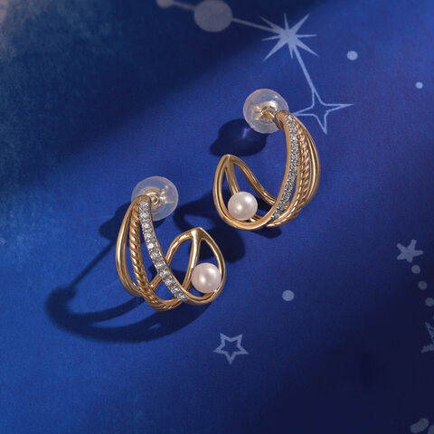 Pearl Planets in Orbit 14KT Hoop Earring