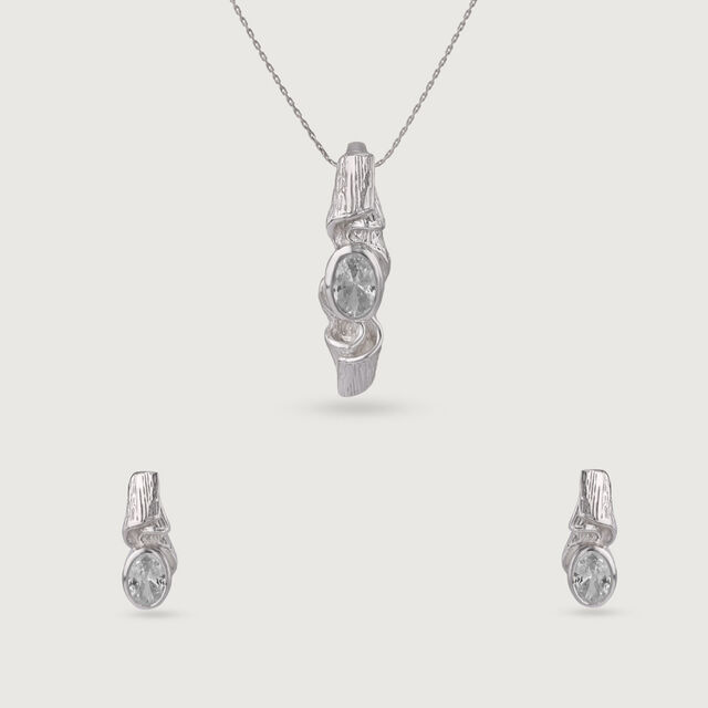 Twisted Bold Silver Earrings and Pendant Set,,hi-res image number null