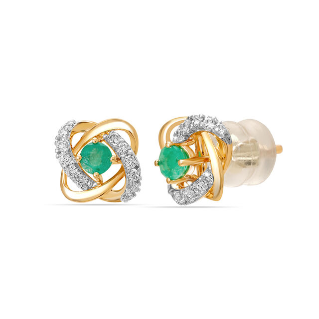 14KT Yellow Gold Radiant Ripples Emerald Stud Earring,,hi-res view 3