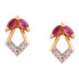 Leaf Pattern Ruby and Diamond Stud Earrings,,hi-res view 1