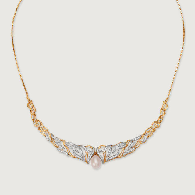 Meandering River 18KT Diamond & Pearl Necklace,,hi-res image number null