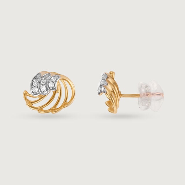 Cresting Waves 14 Kt Gold & Diamond Stud Earrings,,hi-res image number null