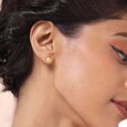 Engraved Blossom 18KT Gold Stud Earrings,,hi-res view 2