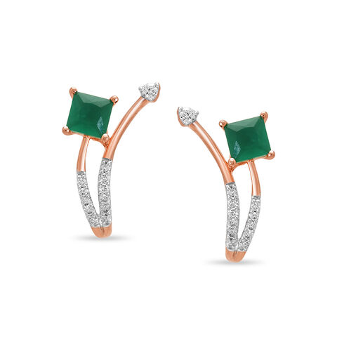 14KT Rose Gold Blossoming Beauty Green Onyx Hoop Earring