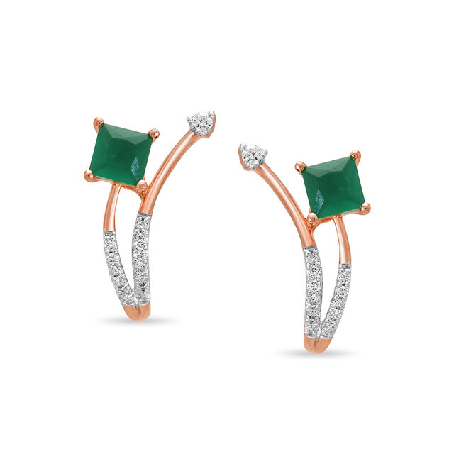 14KT Rose Gold Blossoming Beauty Green Onyx Hoop Earring,,hi-res image number null