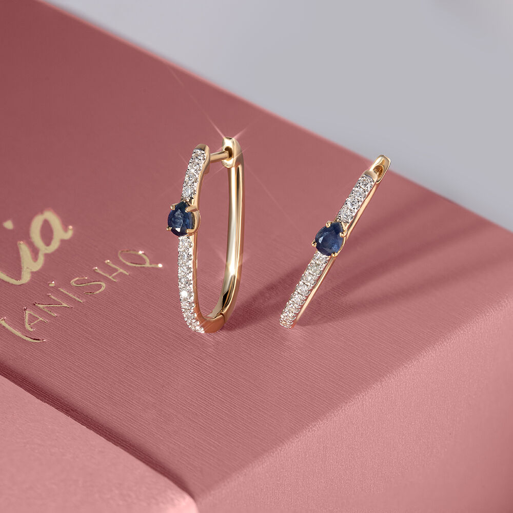 Buy Sleek Sapphire Gold Diamond Hoop Earrings Online Mia by Tanishq